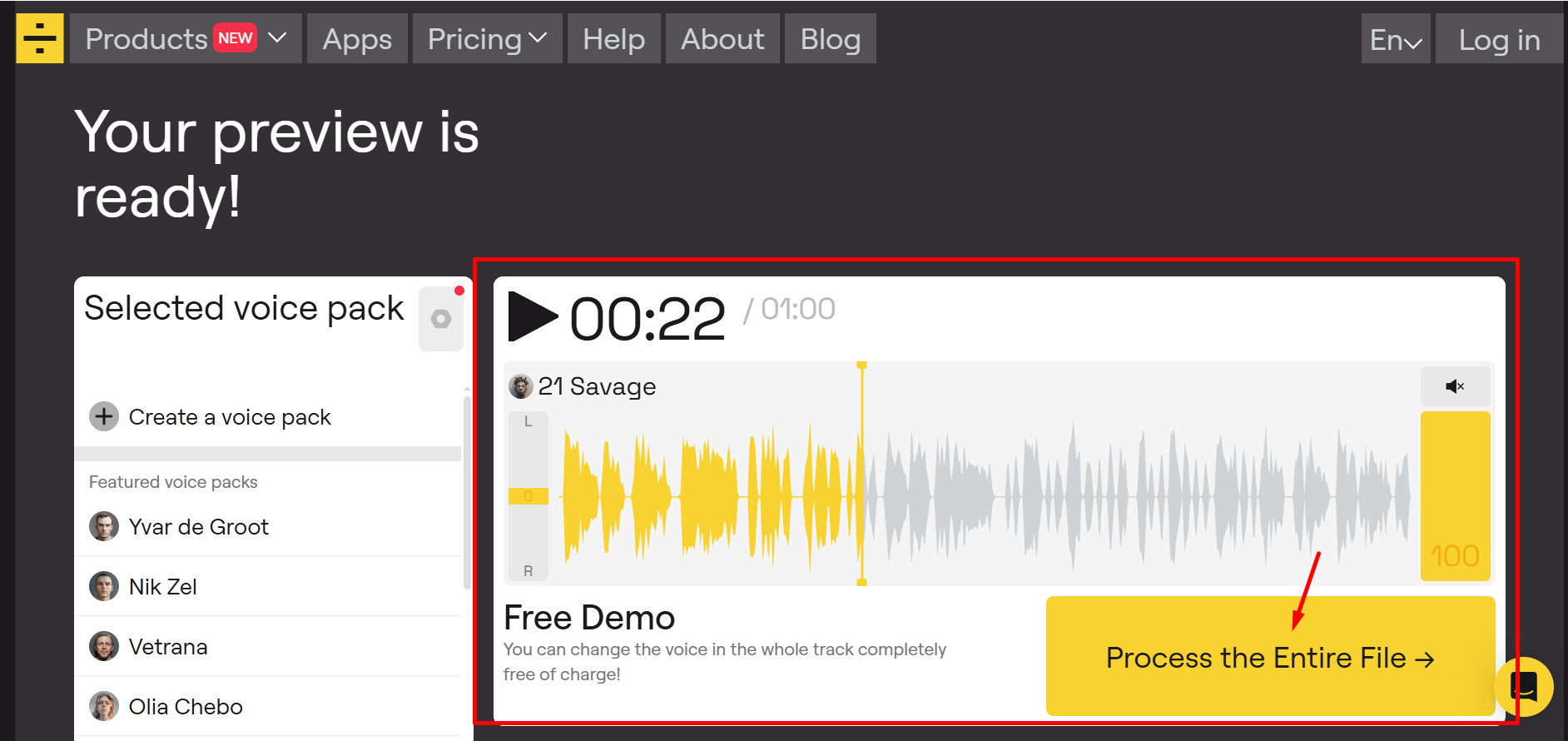 Image indicating the preview of the output in Lalala vocal remover