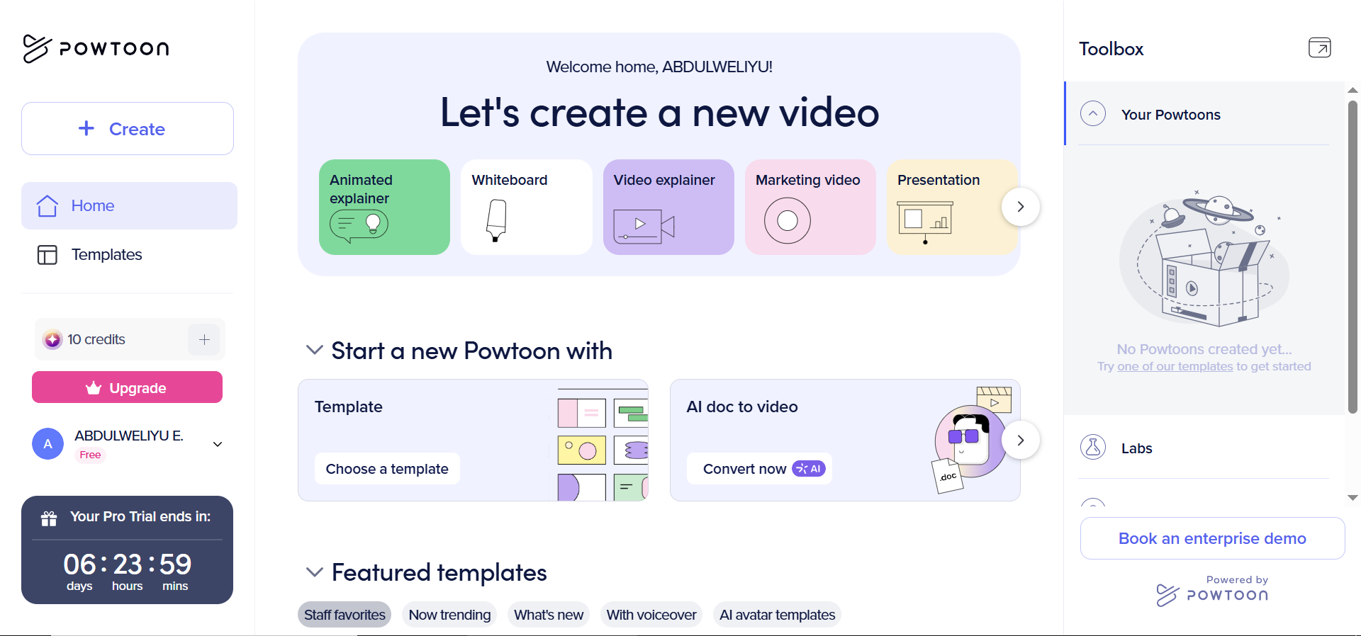 Powtoon homepage
