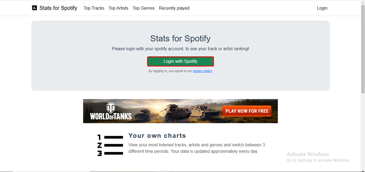 Using a third-party tool to check your most listened to song on Spotify