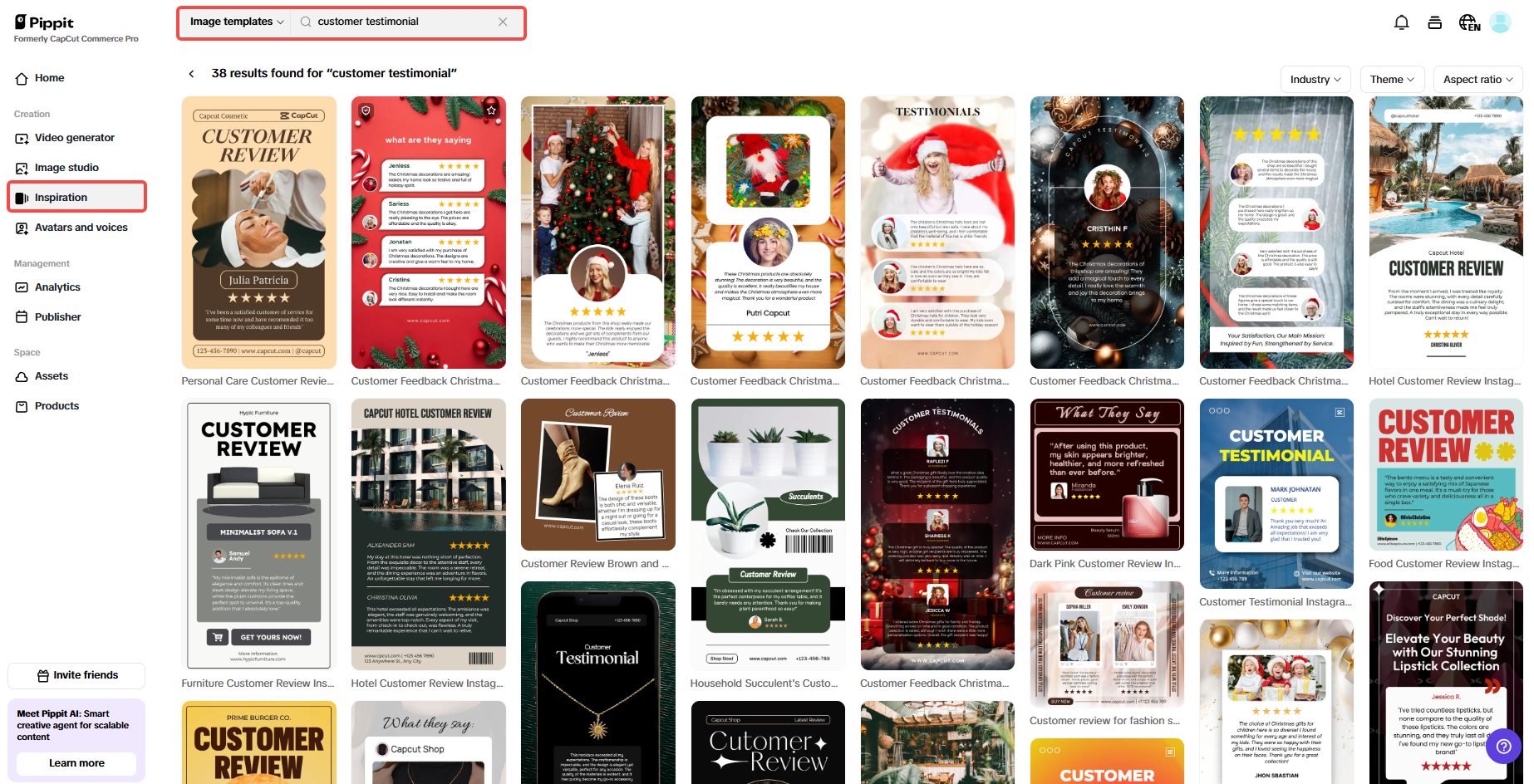 Go to Pippit and click on Inspiration