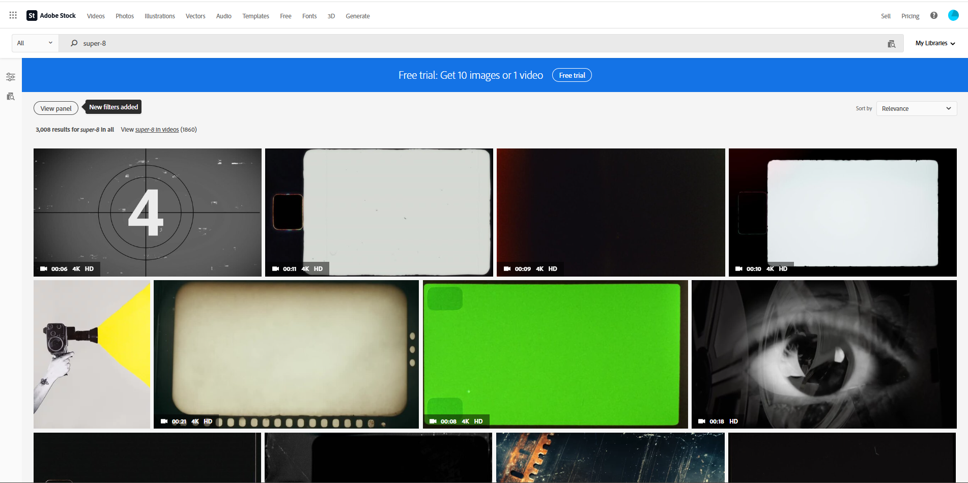 Interface of Adobe Stock - another resource for Super 8 overlays