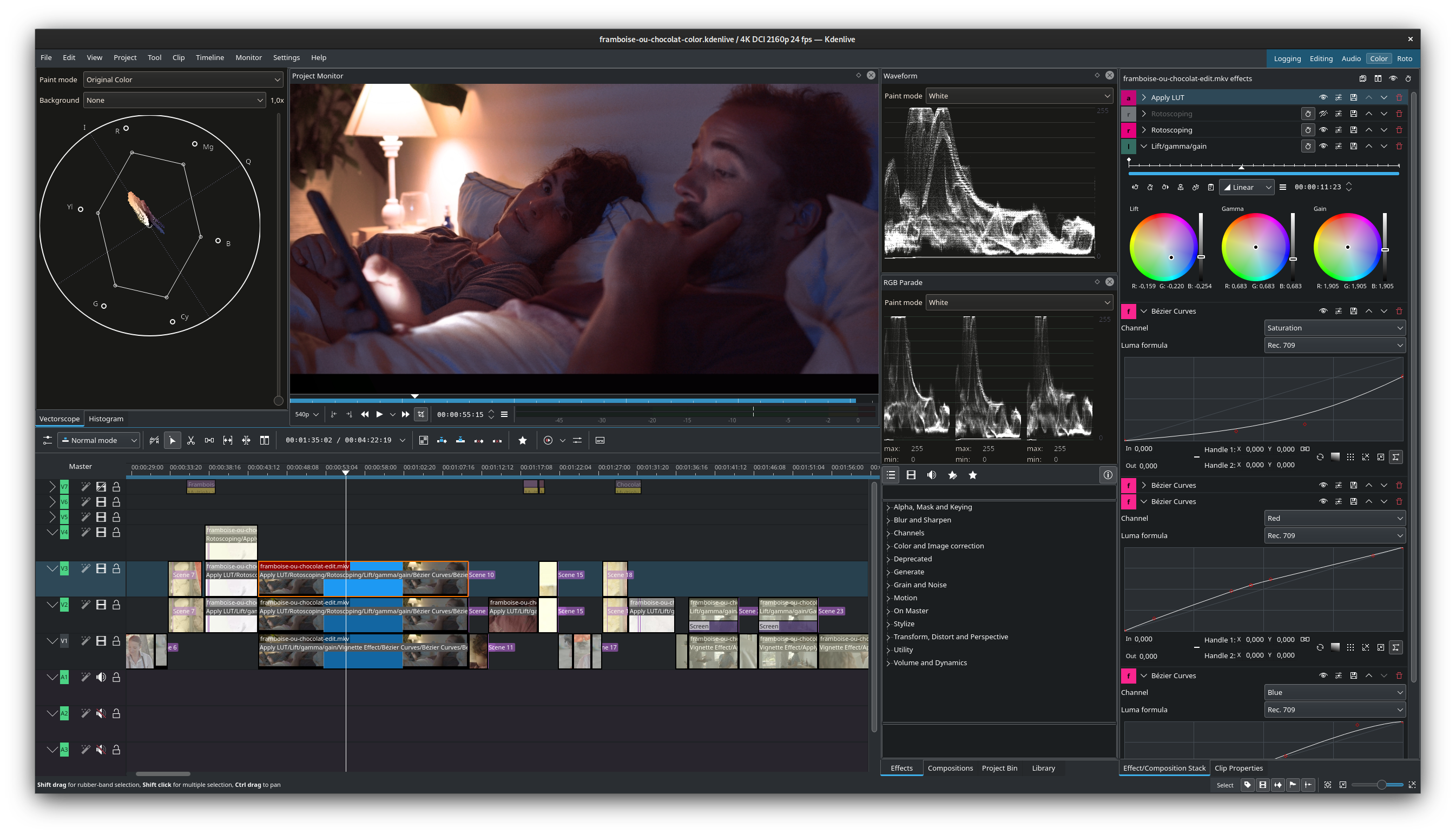 Interface of the Kdenlive video editor