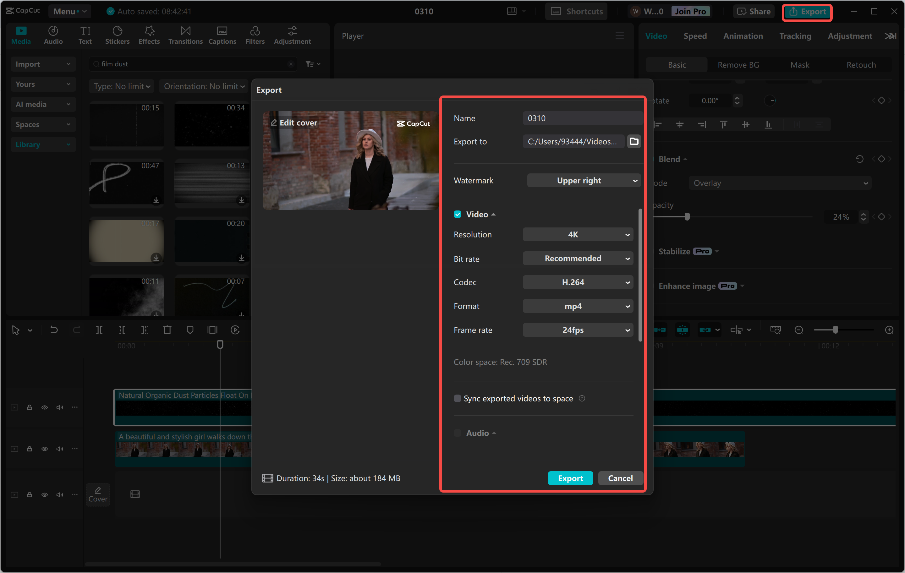 Exporting or sharing the video from CapCut desktop video editor
