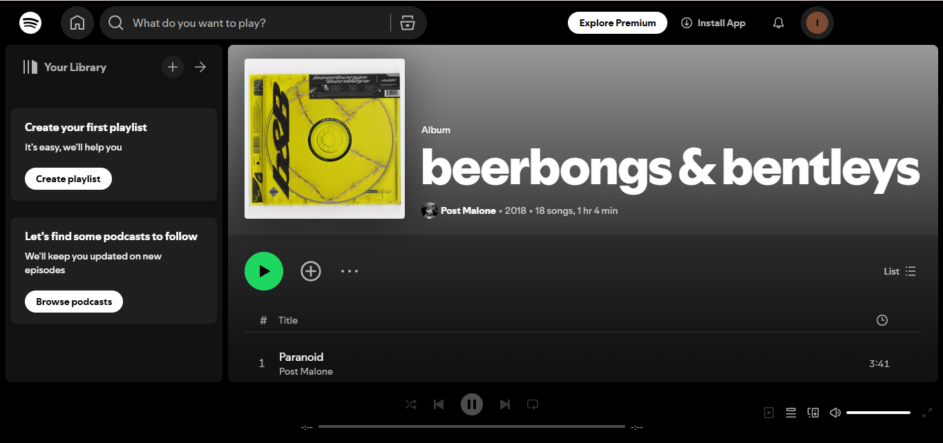 Beerbongs &amp; Bentleys by Post Malone - a Spotify leggyakrabban lejátszott albuma