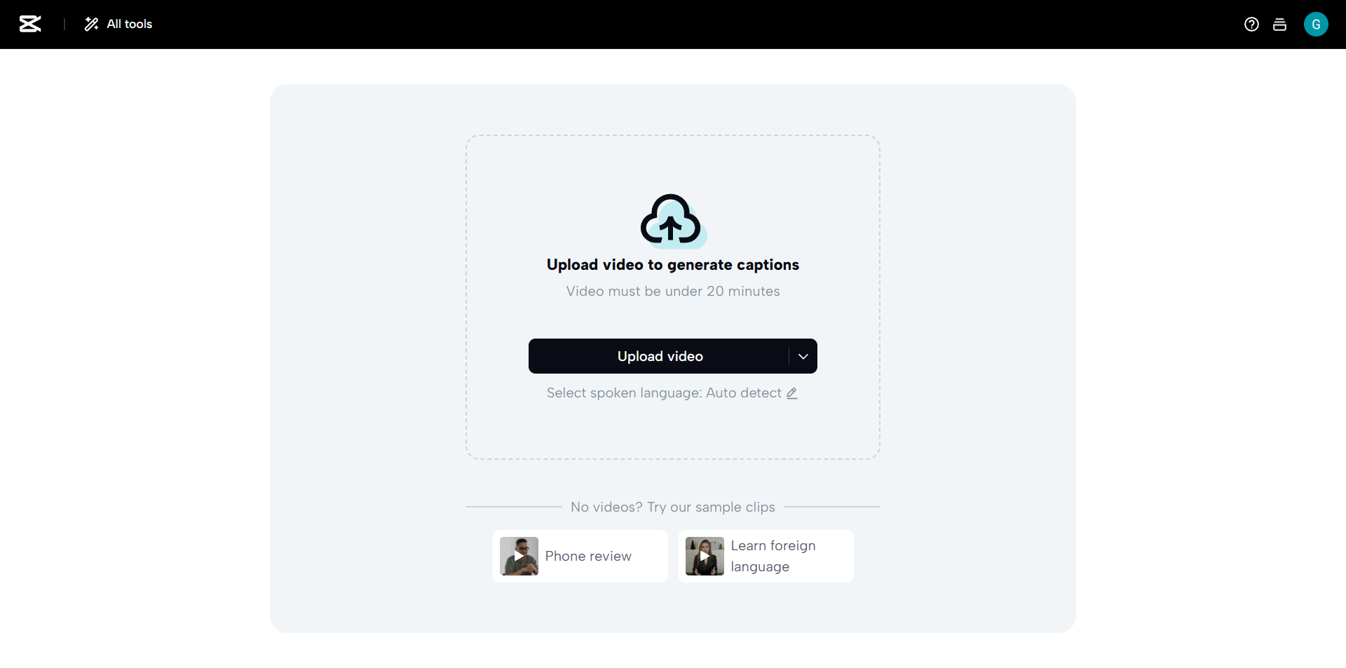 CapCut Web AI captions interface