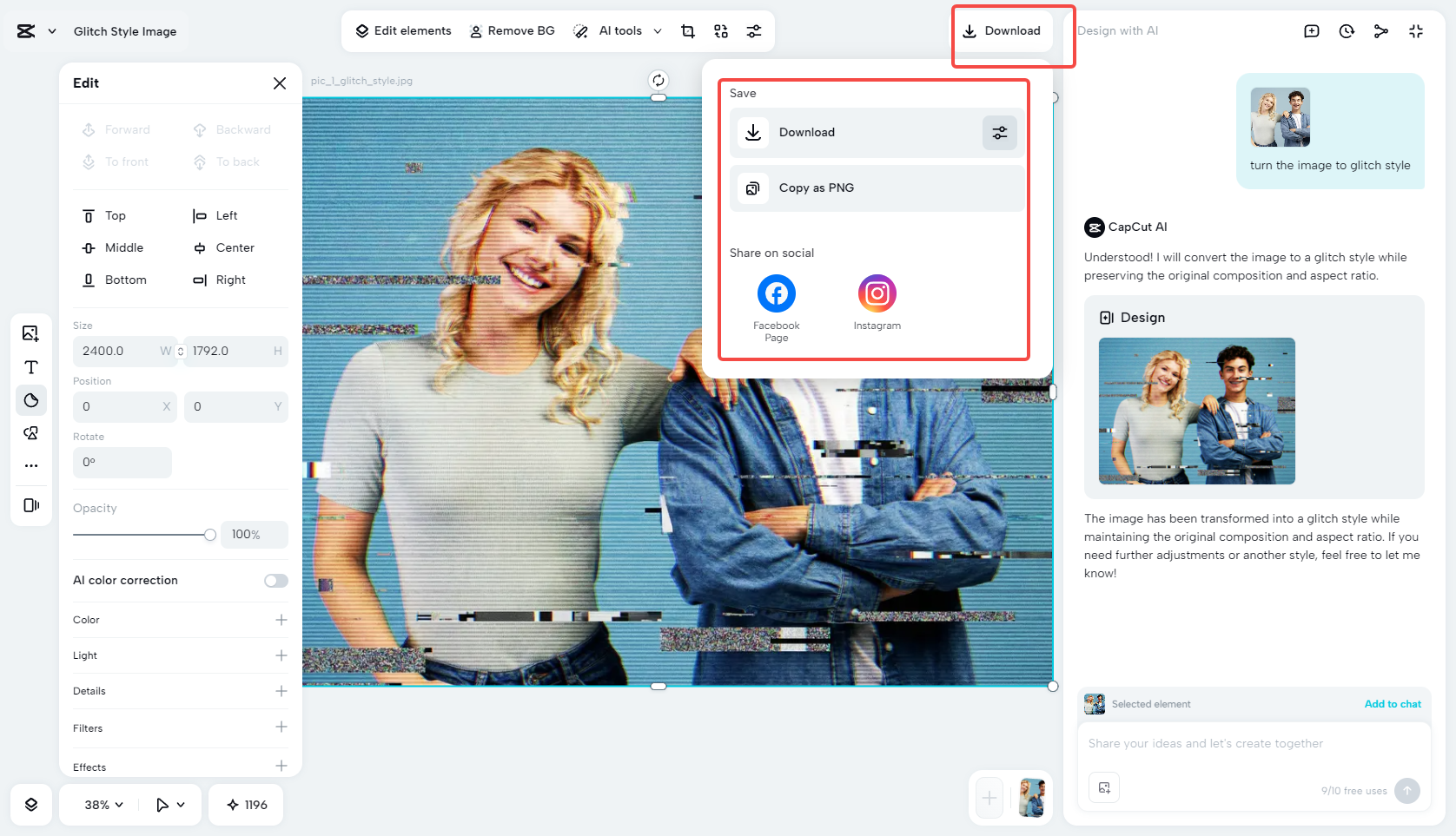 Export your glitch art image