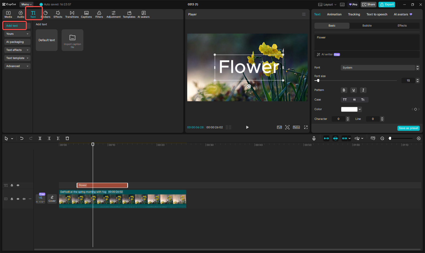 Add text to the video