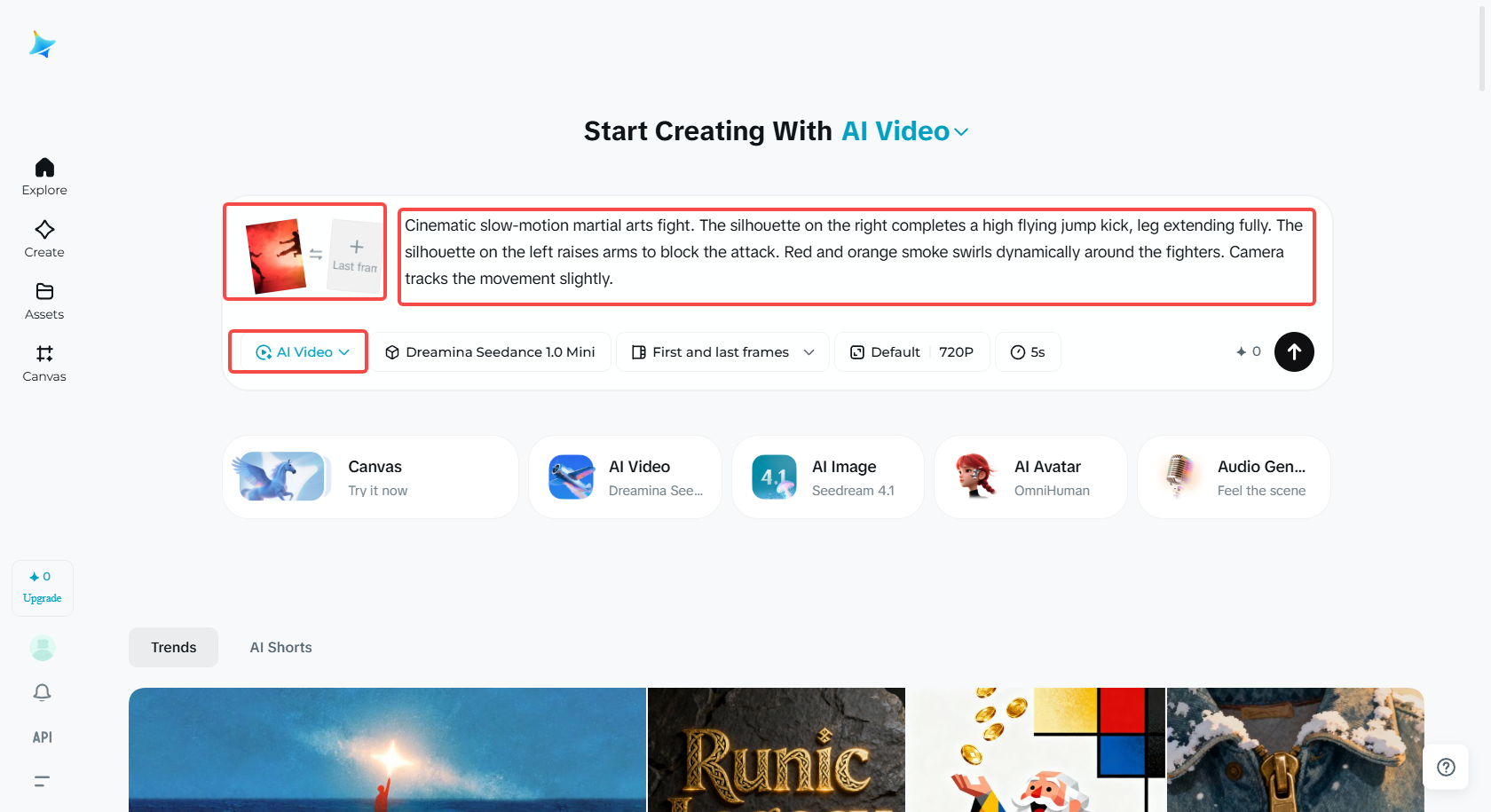 Accesarea funcției "AI Video" în Dreamina