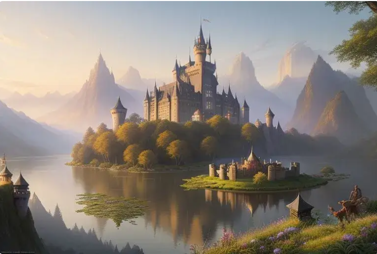 Majestic castle with detailed medieval architecture