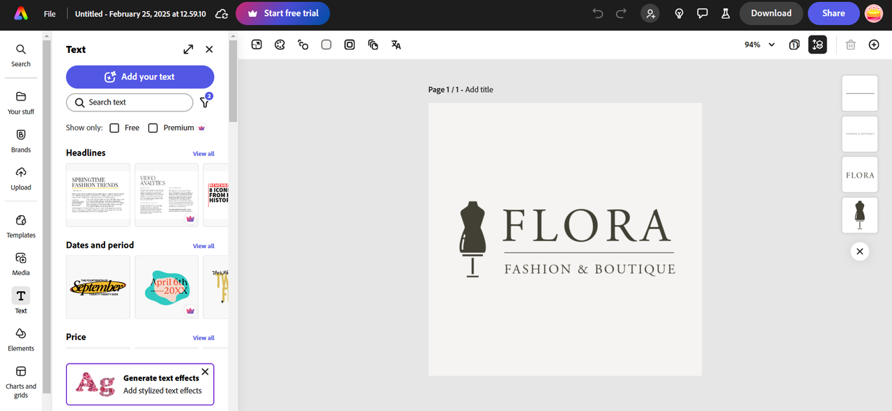 Adobe Express fashion logo designer