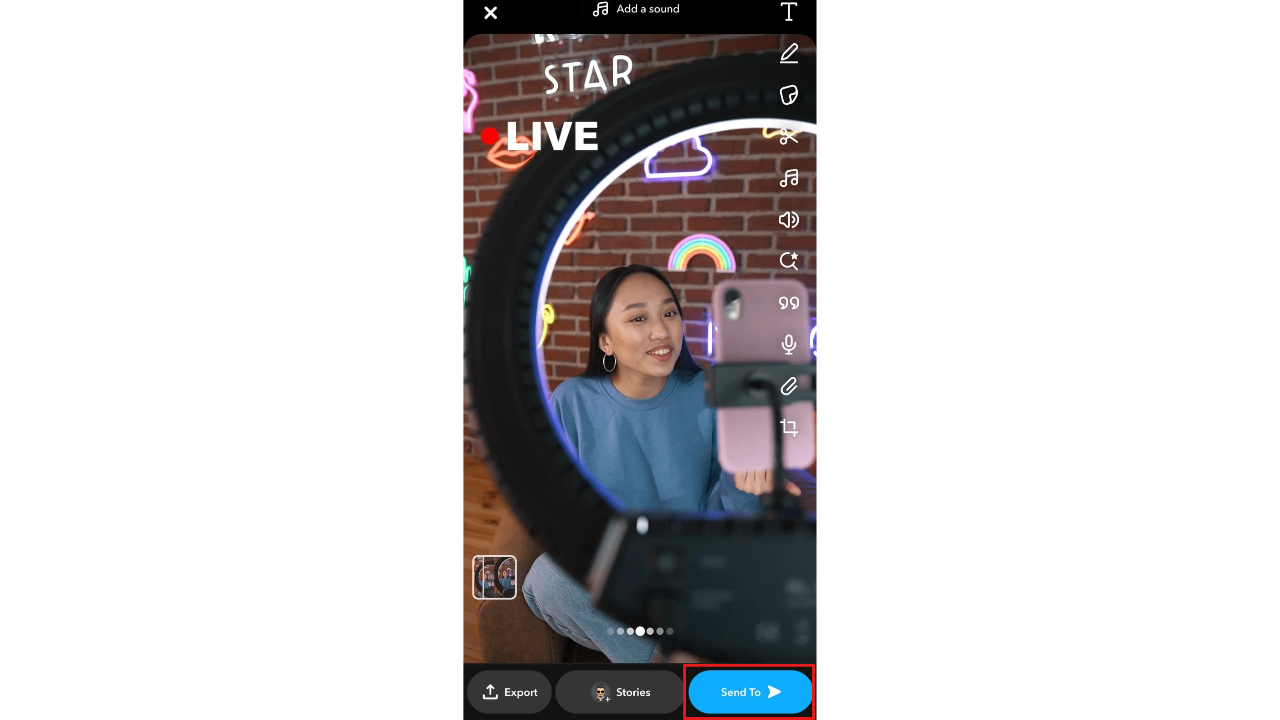 Send your video through chat or snap to appear live