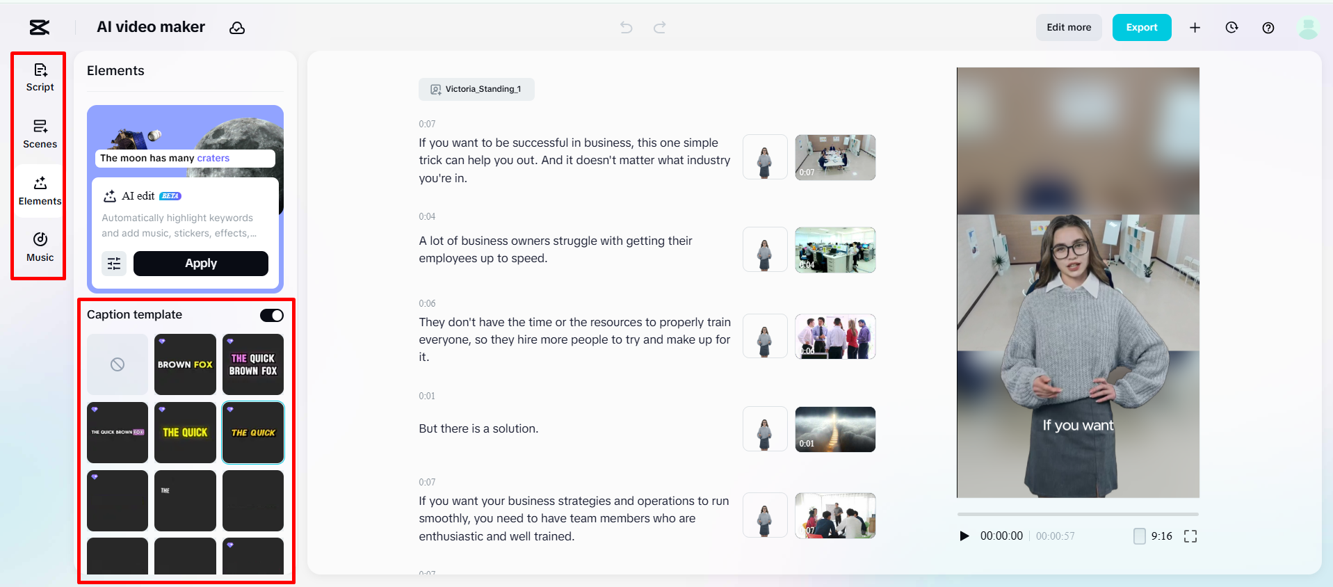 Personalizing the avatar on the CapCut Web