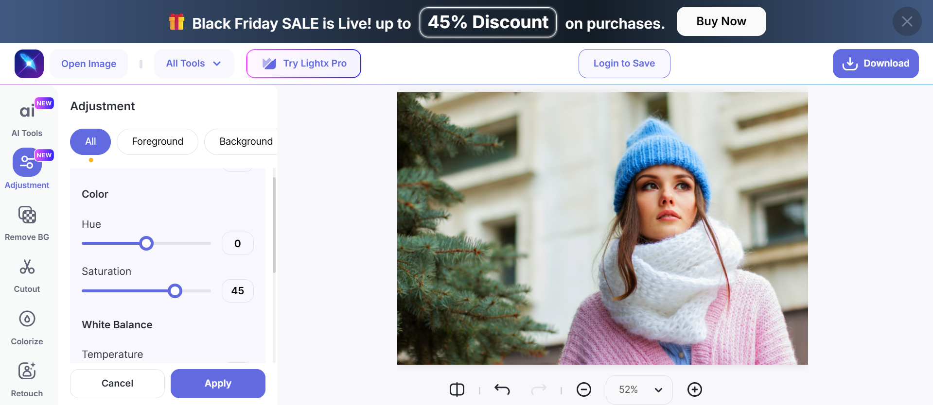 LightX - an online resource to alter a high-saturation image