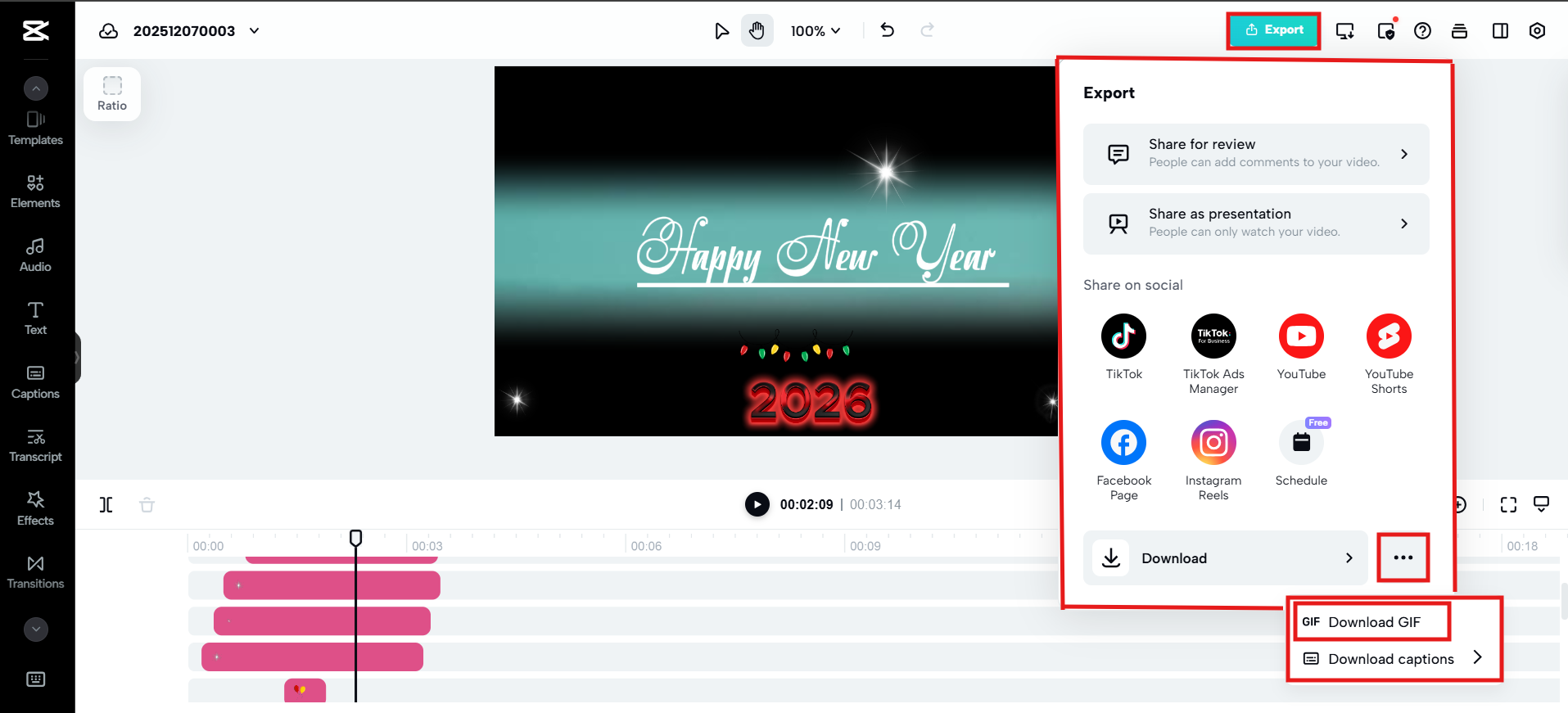 Click Export to save GIF in CapCut