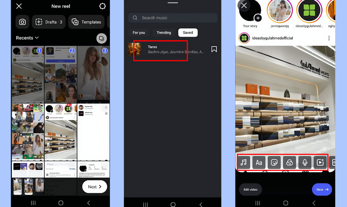 Create Reels using the saved song on Instagram