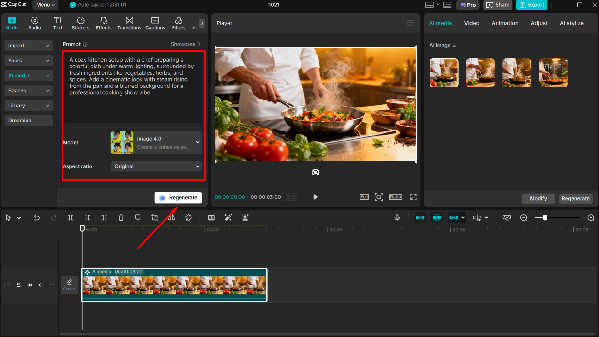 Converting text to an image using the CapCut desktop video editor