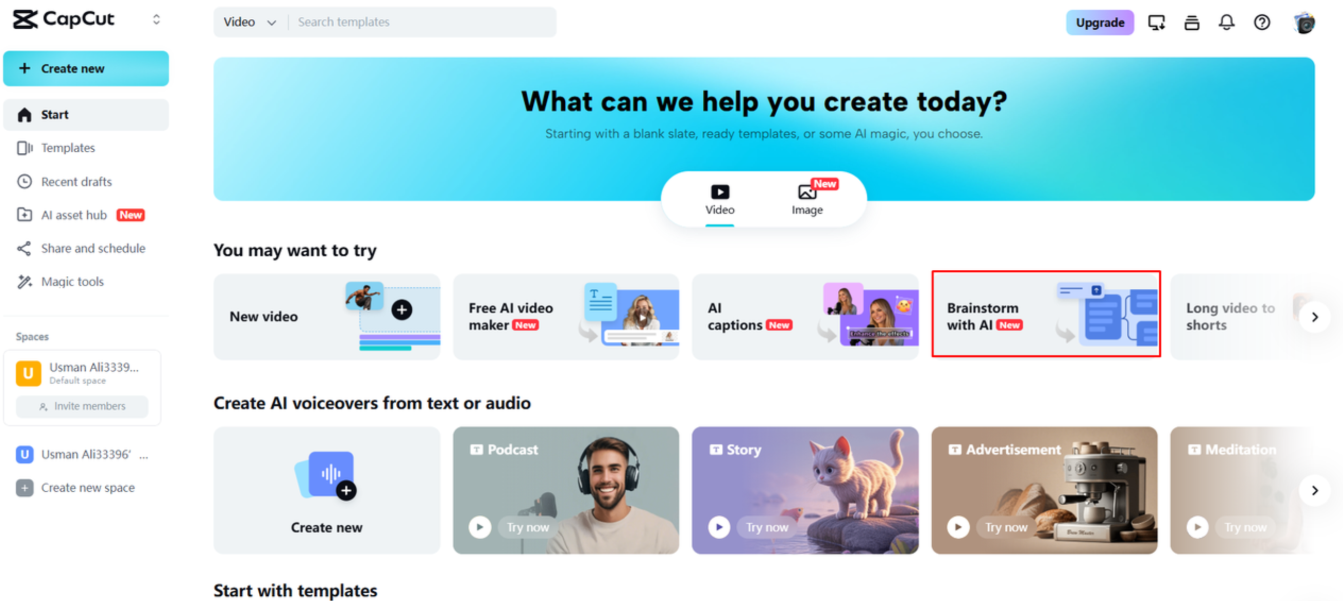 Accessing Brainstrom with AI tool in CapCut Web