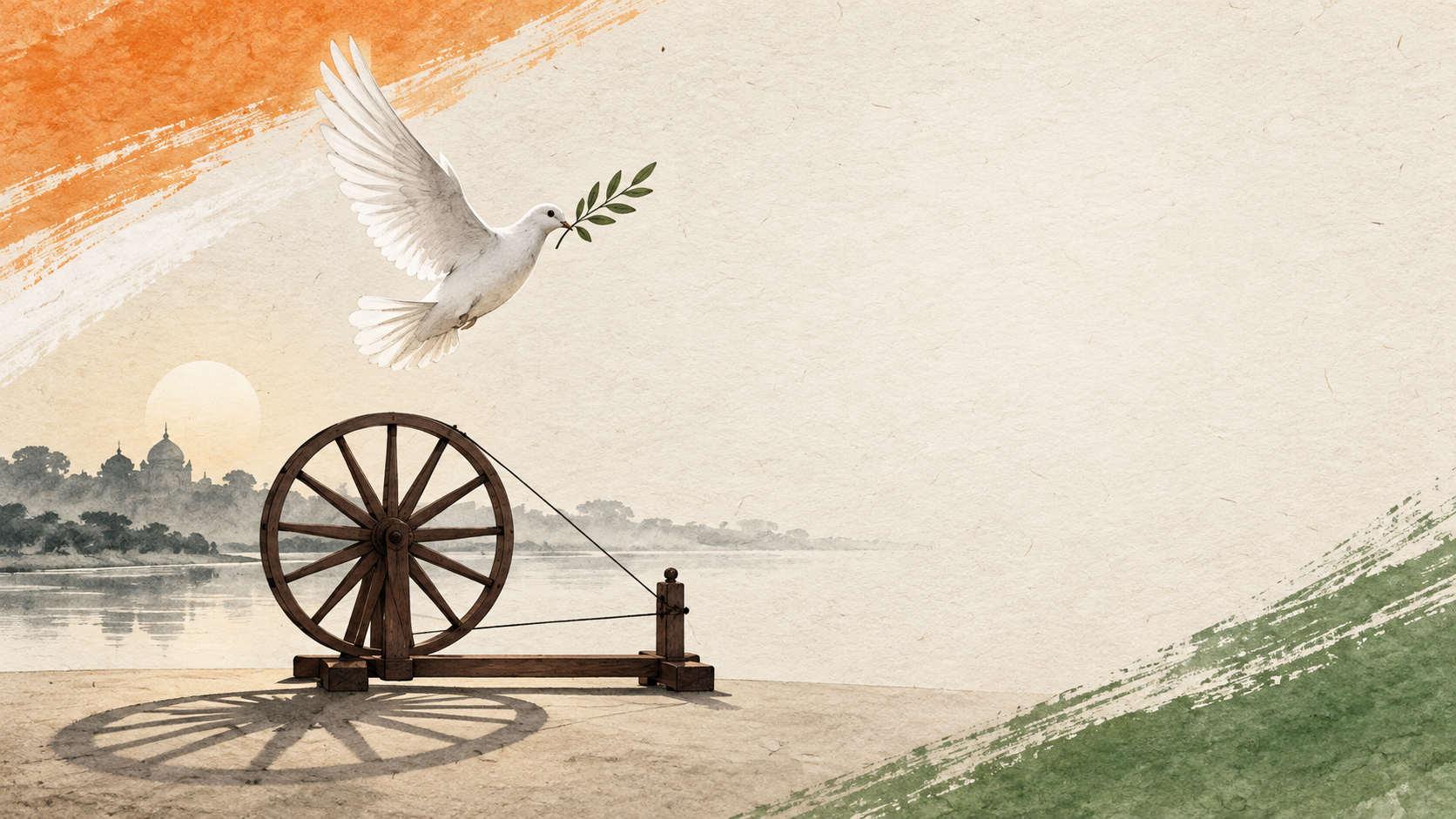 Poster Gandhi Jayanti: Merpati Di Atas Charkha Minimal