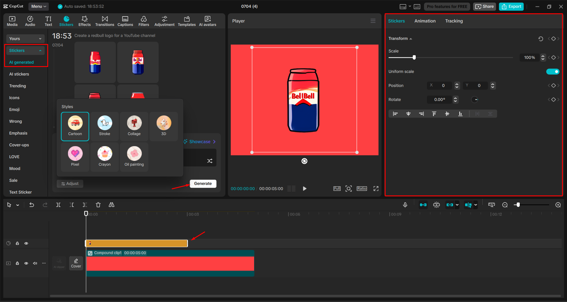 Generierung eines Logos im CapCut Desktop-Video-Editor