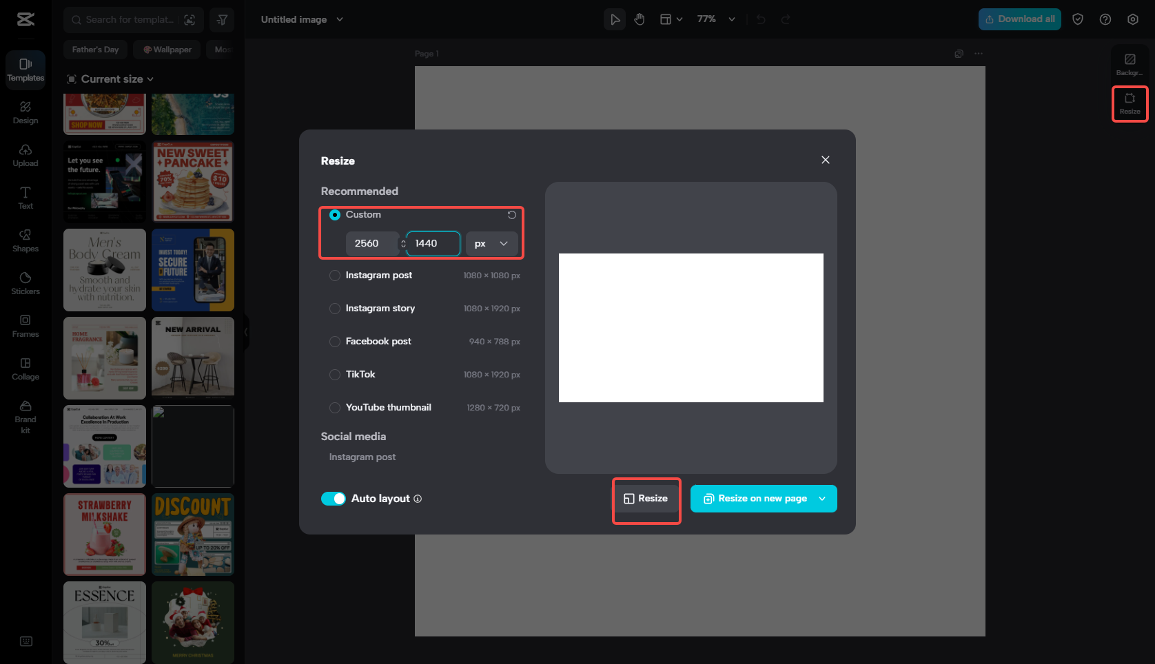 Resize the precise YouTube banner dimension
