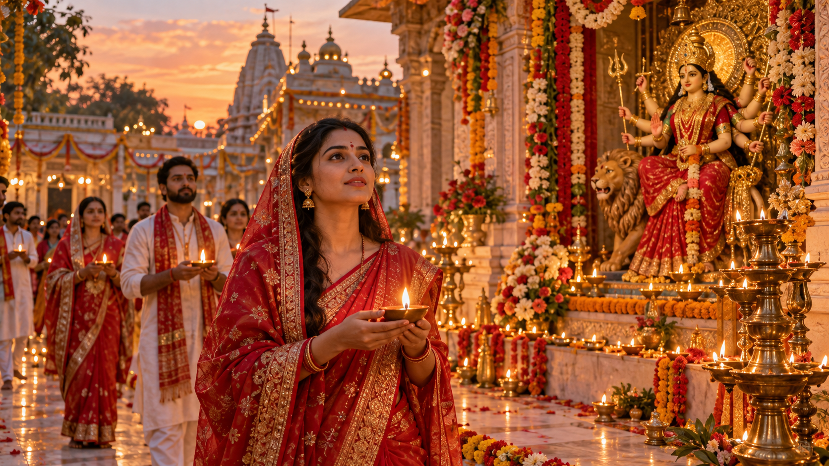 Mata Rani AI video prompt: Temple Lamp Procession