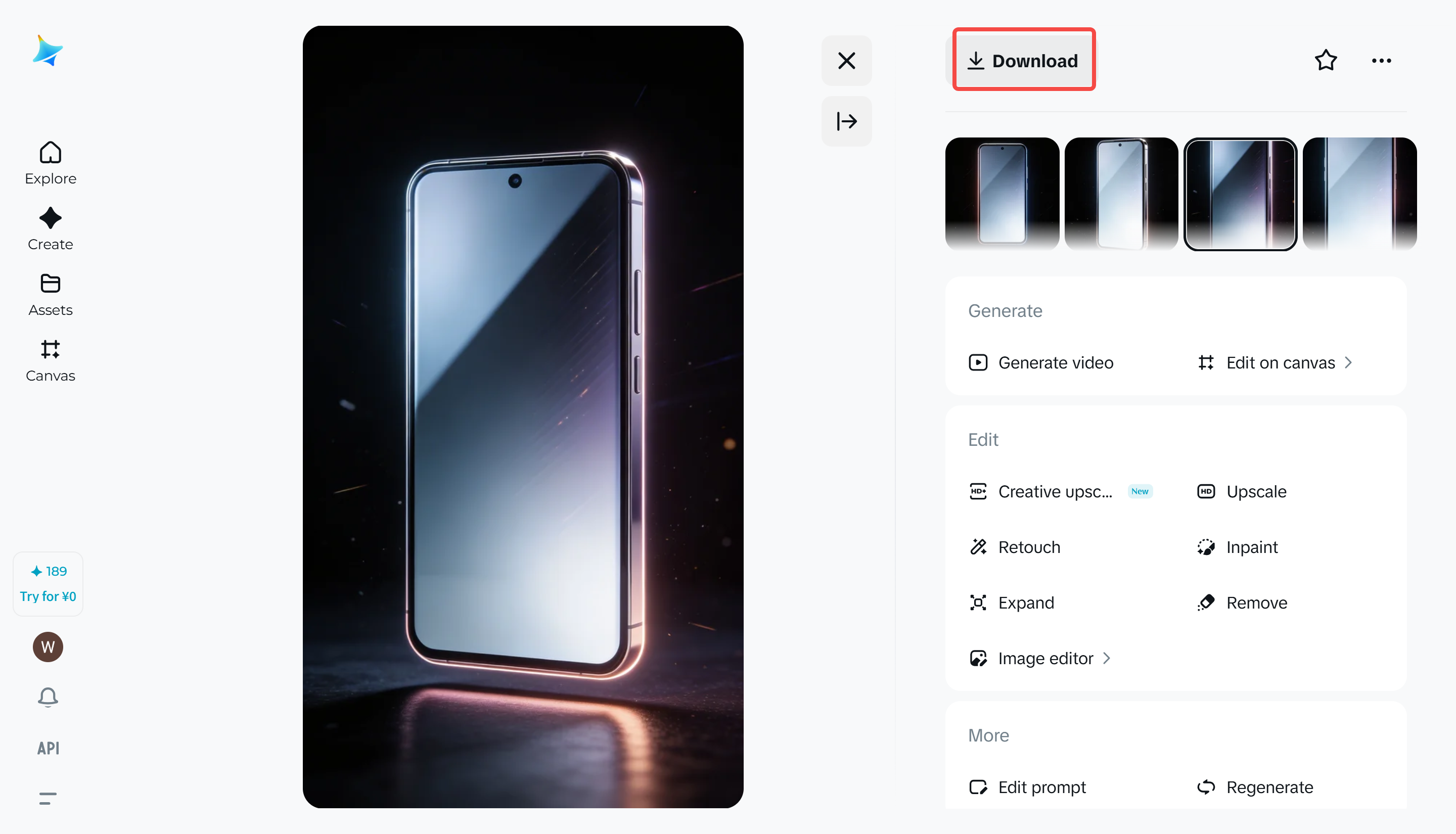 Previewing and downloading the final image with poster effects