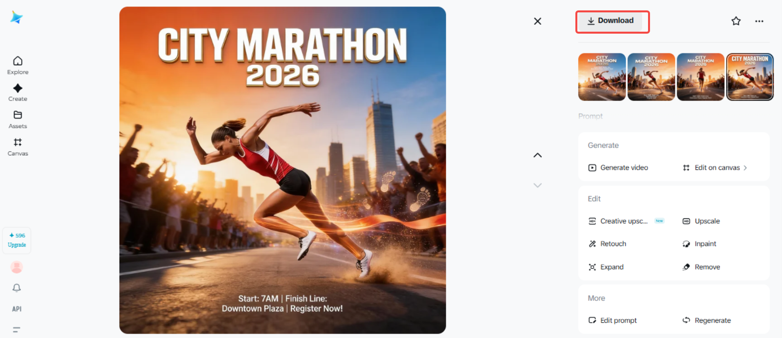 Downloading the marathon poster in Dreamina