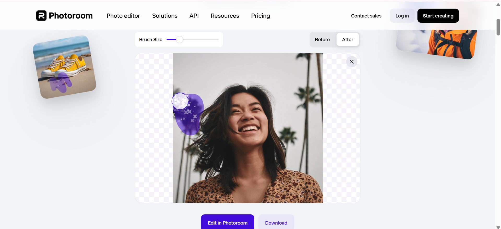 Oberfläche von PhotoRoom - ein zuverlässiger KI-Foto-Hintergrundradierer