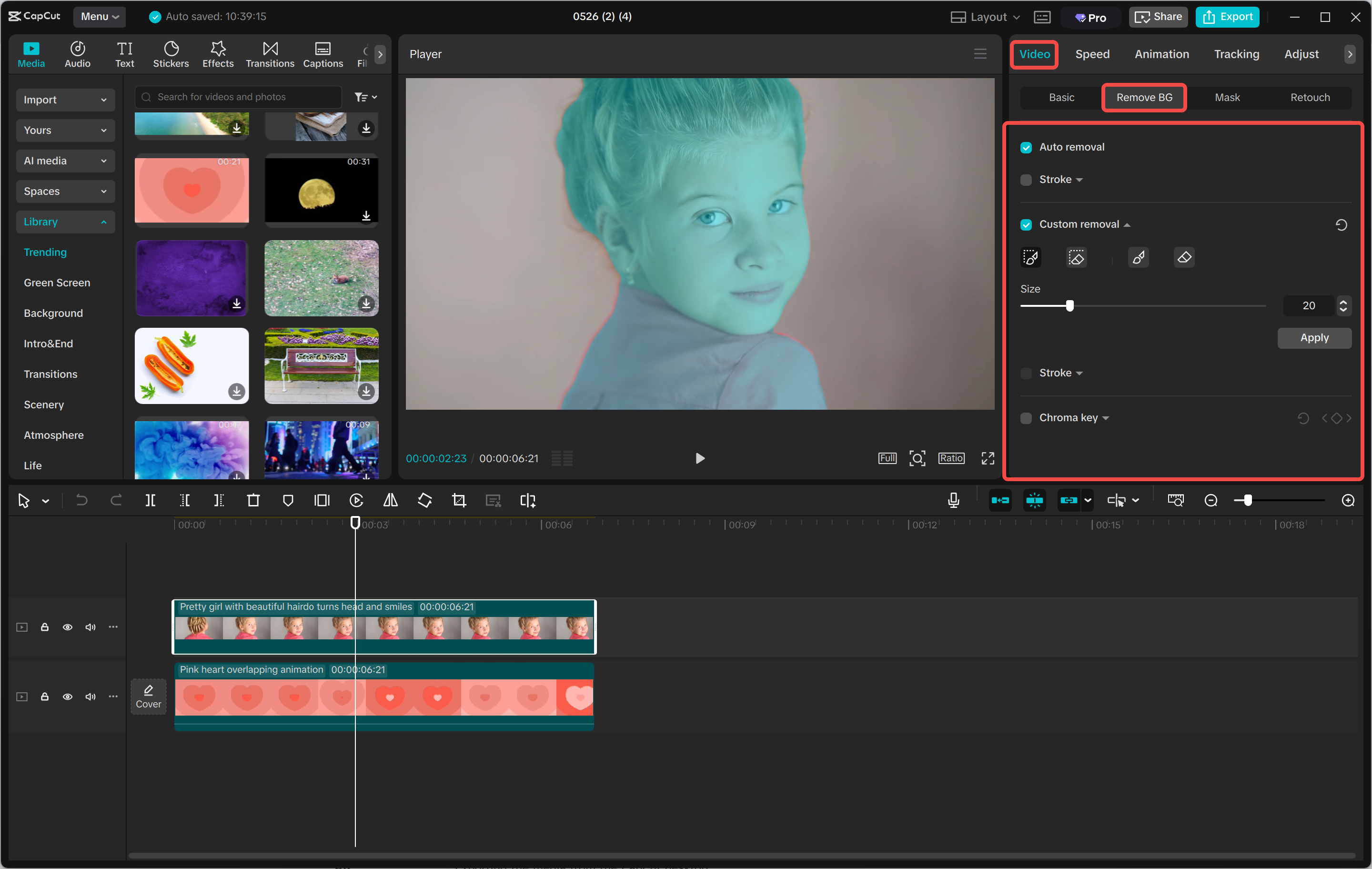 Removing the background in the CapCut desktop video editor