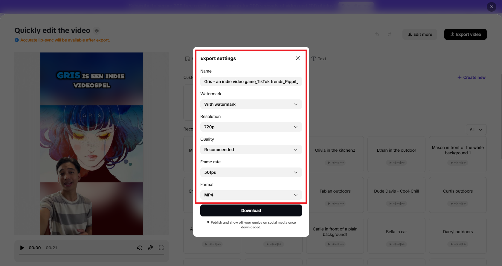 Mga advanced na pagpipilian sa pag-export