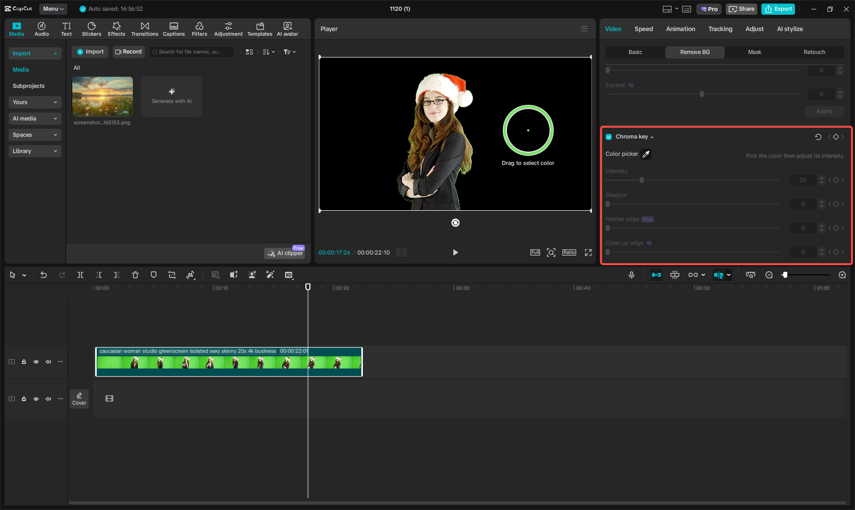 Remove green screen using chroma key in CapCut