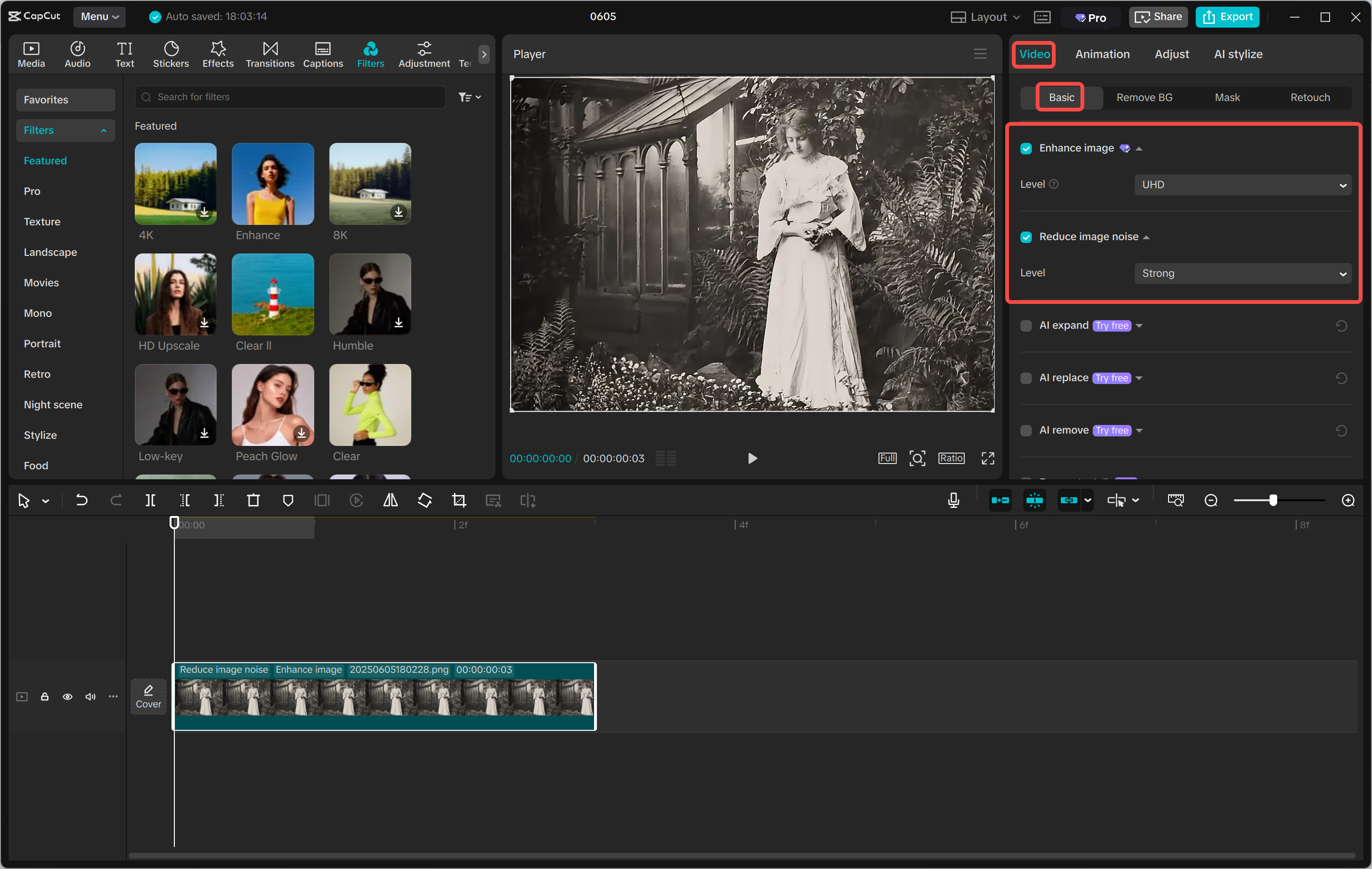 Wiederherstellung eines Bildes mit KI-Tools im CapCut Desktop-Video-Editor