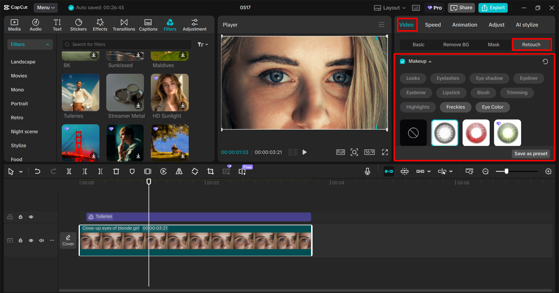 Nutzung der Retuschefunktion im CapCut Desktop-Video-Editor