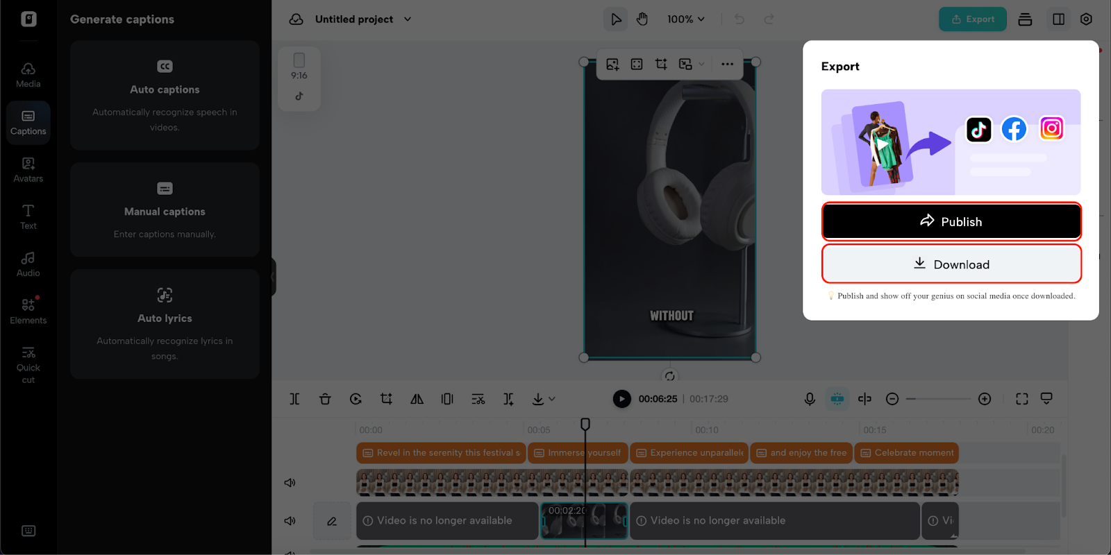 Export, share, or schedule your content