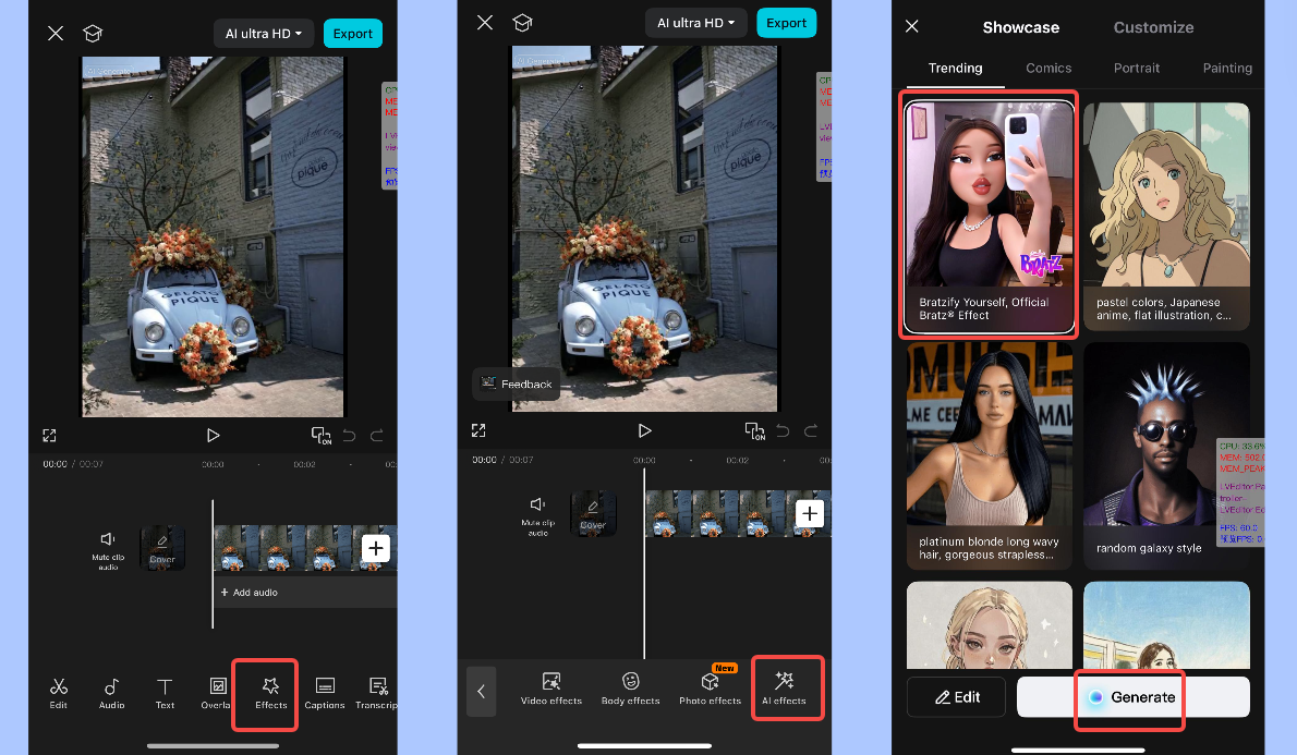 Apply the Bratz filter in the CapCut mobile app