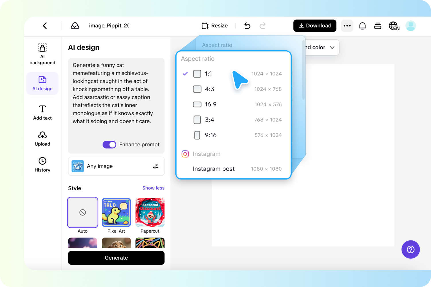 Write meme description and generate