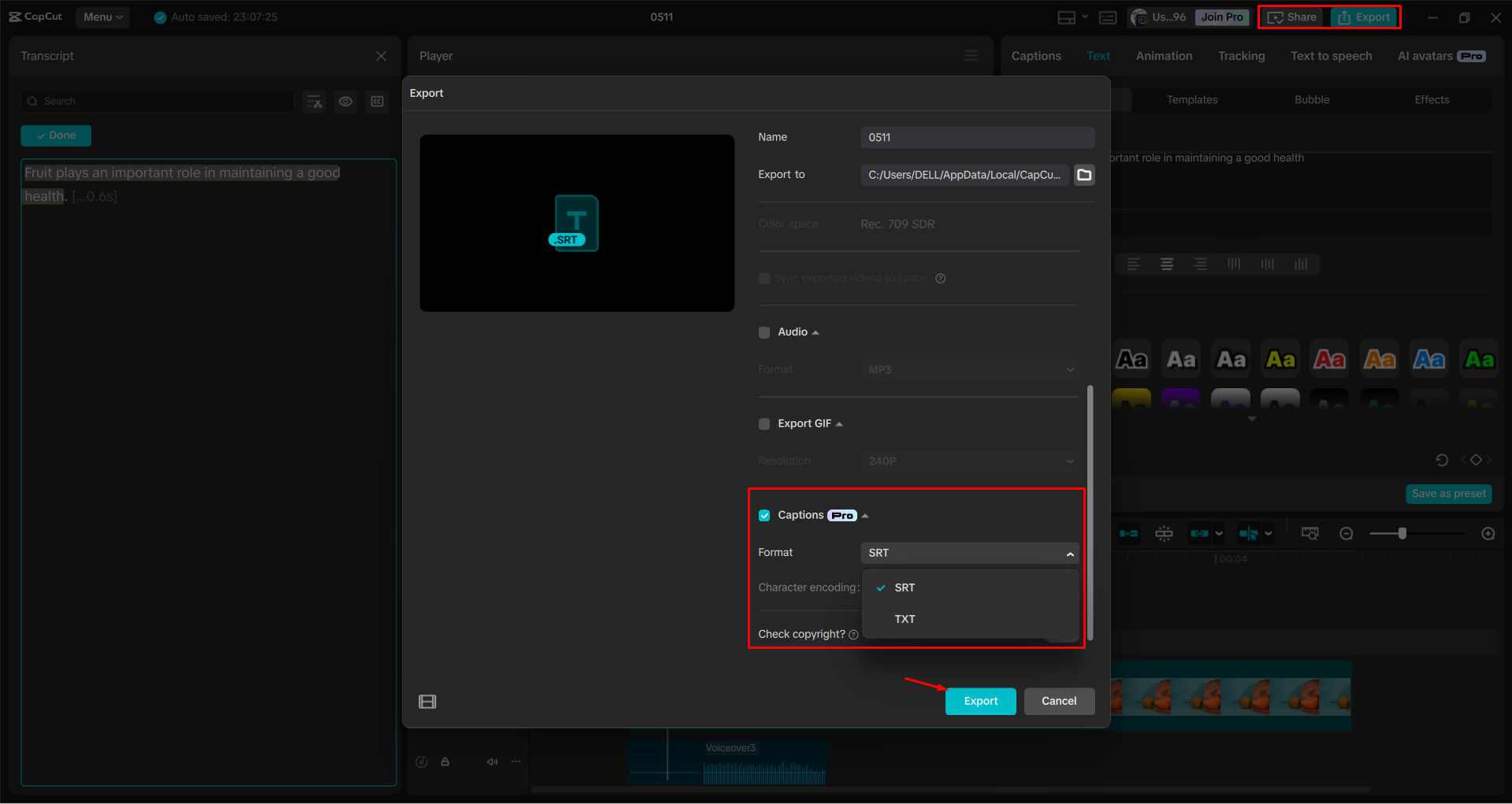 Exporting a video from the CapCut desktop video editor