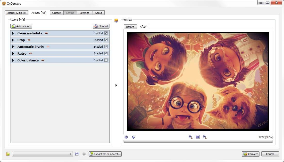 Interface of XnConvert - an effective software for image compression