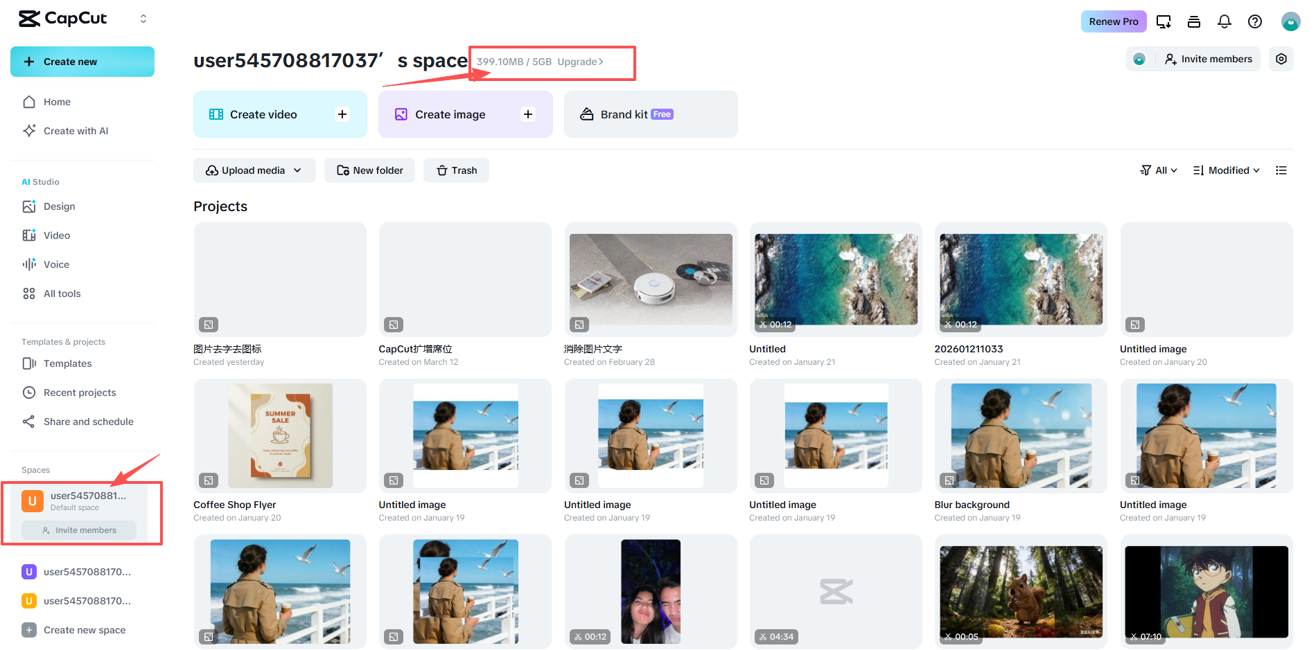 Check current storage usage and limit