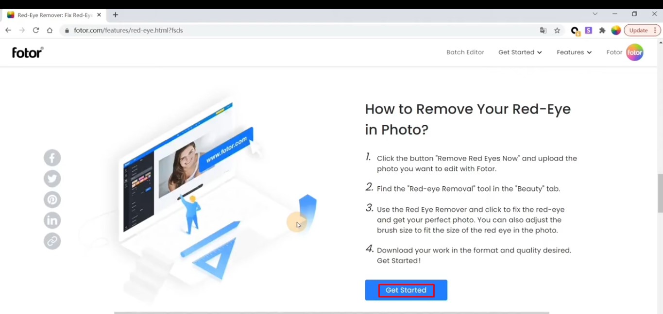 Open the Fotor website in the browser