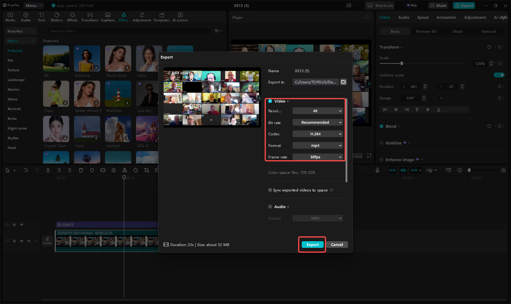 Export & share the meeting video