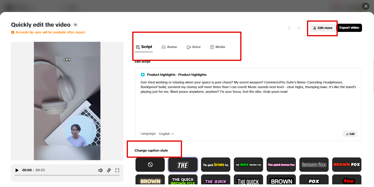 Quick editing video in Pippit