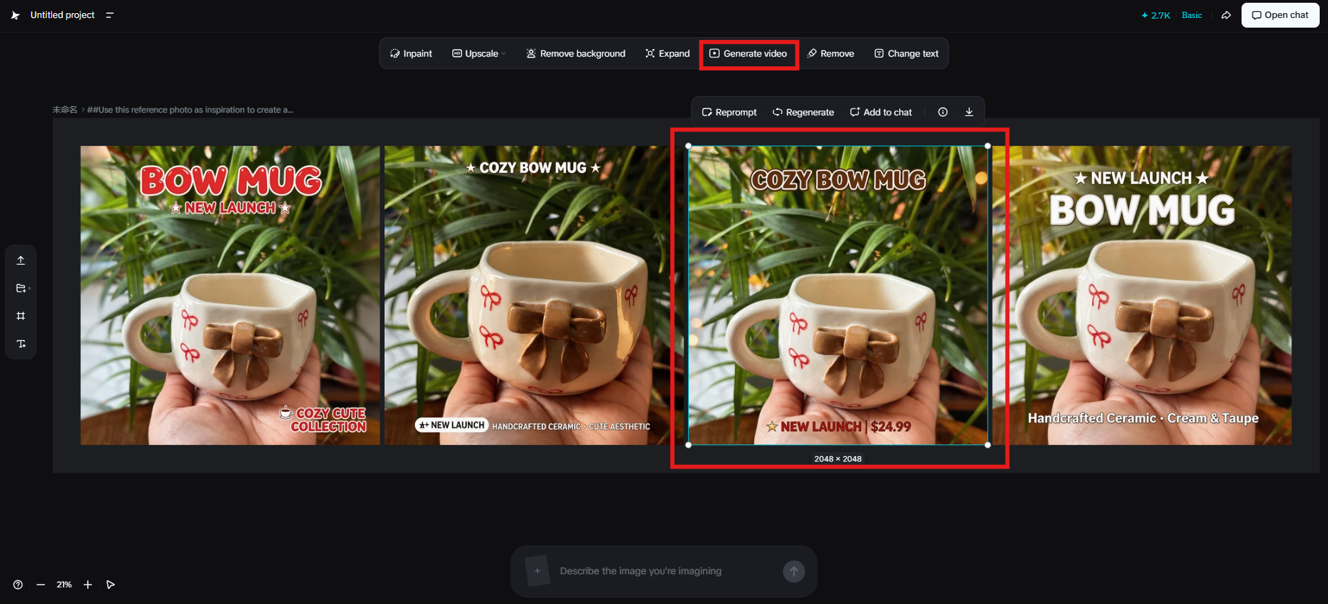 Select one of the images you generated in the image step