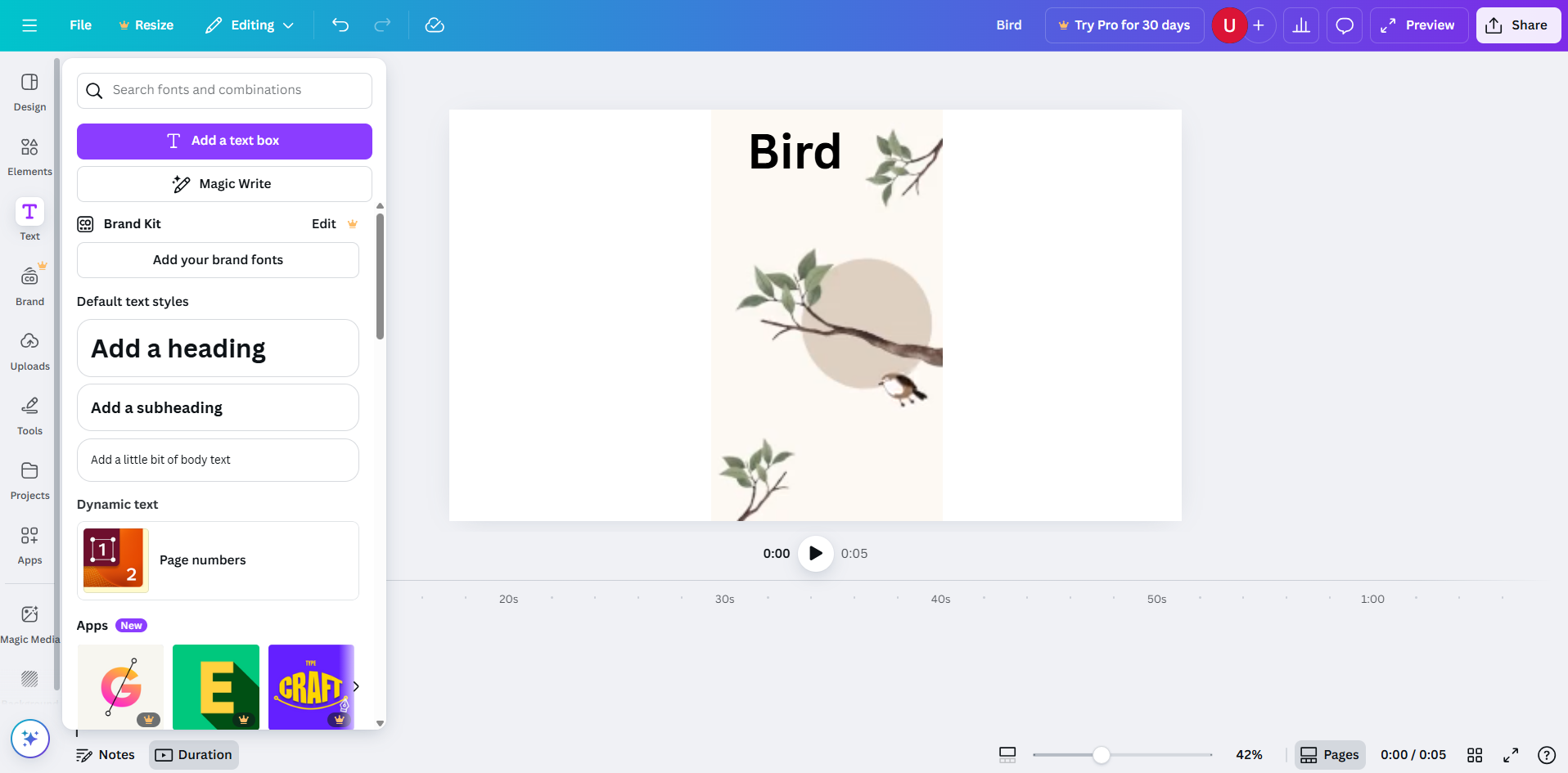 Interface of Canva - a user-friendly tool to add captions to GIFs
