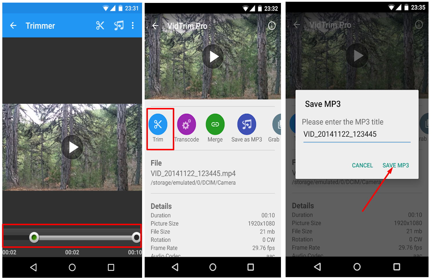 Bild zur Verwendung der VidTrim Video Editor APK auf dem Handy