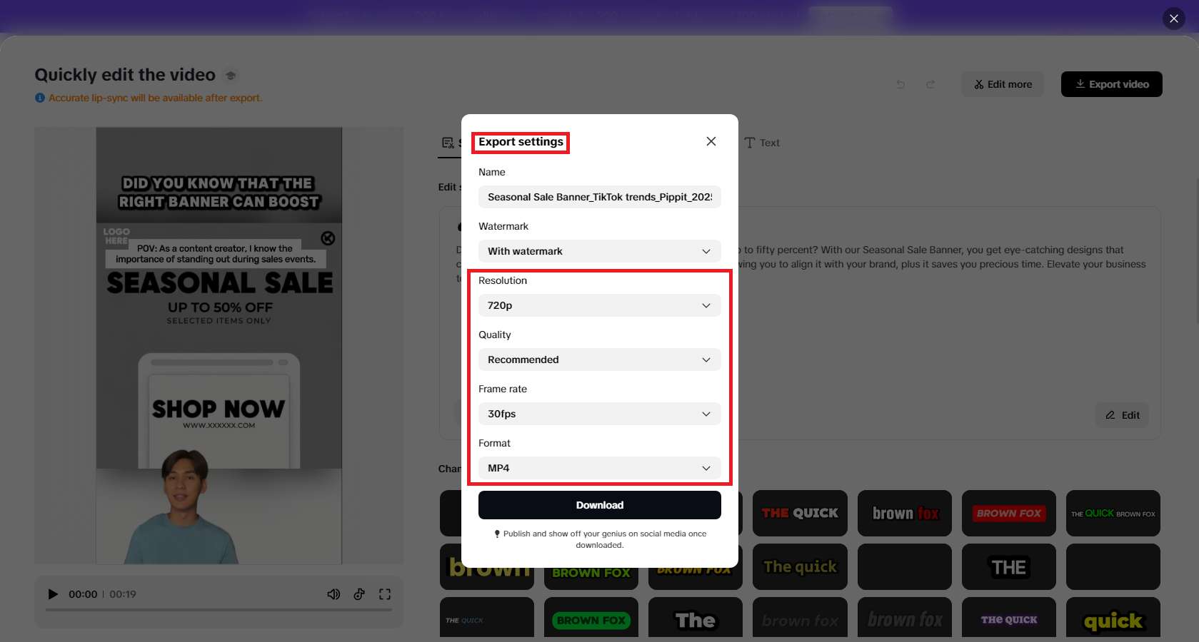 Export your finalized video