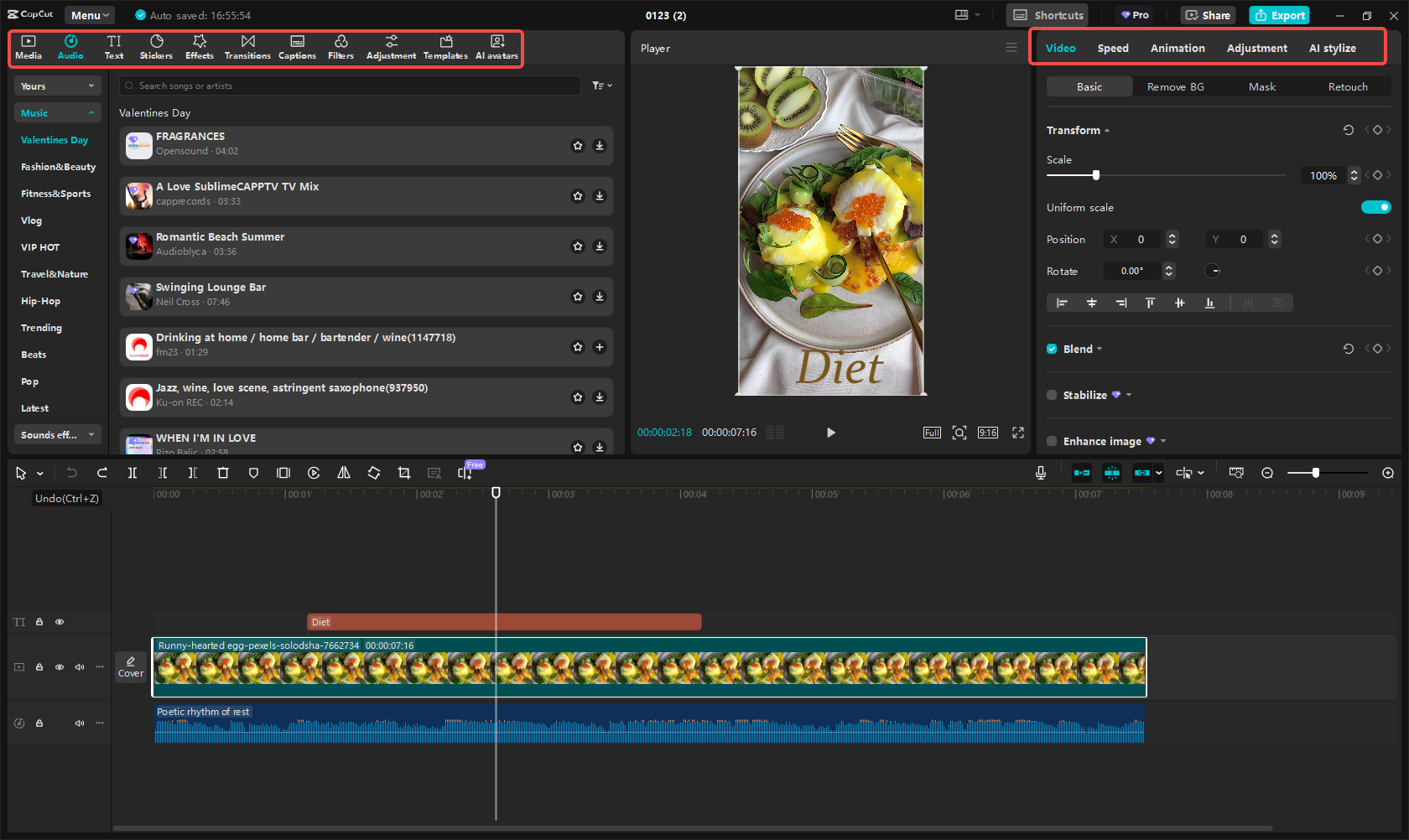 Editing the Instagram Reel in CapCut