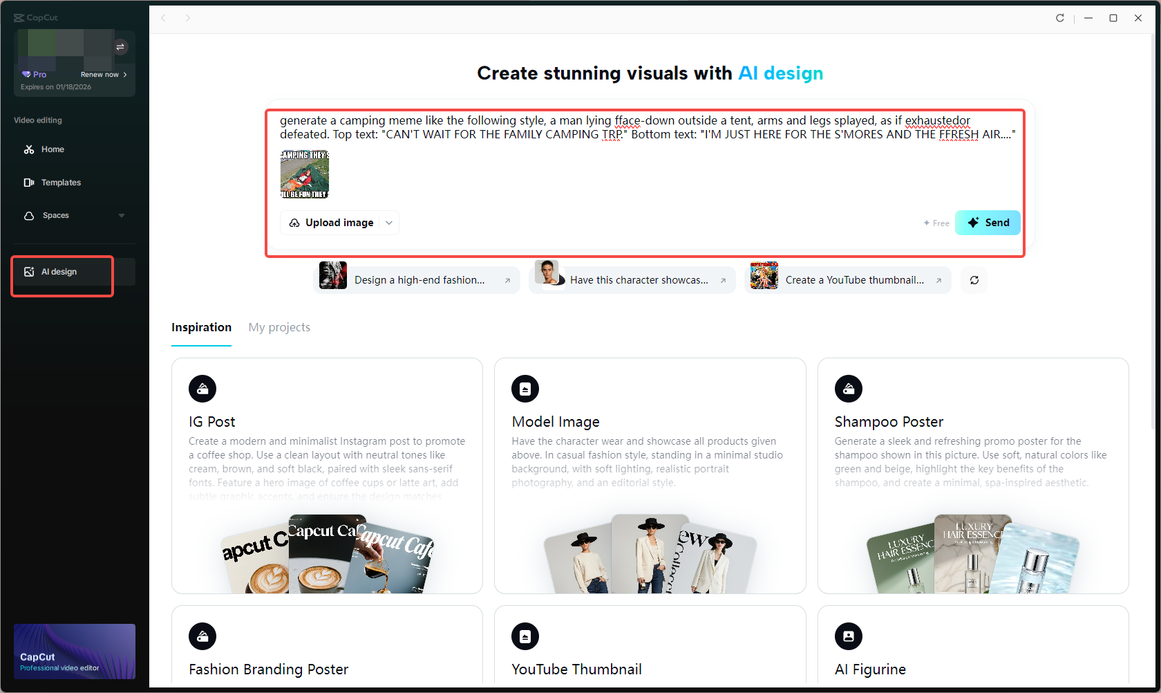 Enter text prompt and reference image to AI design