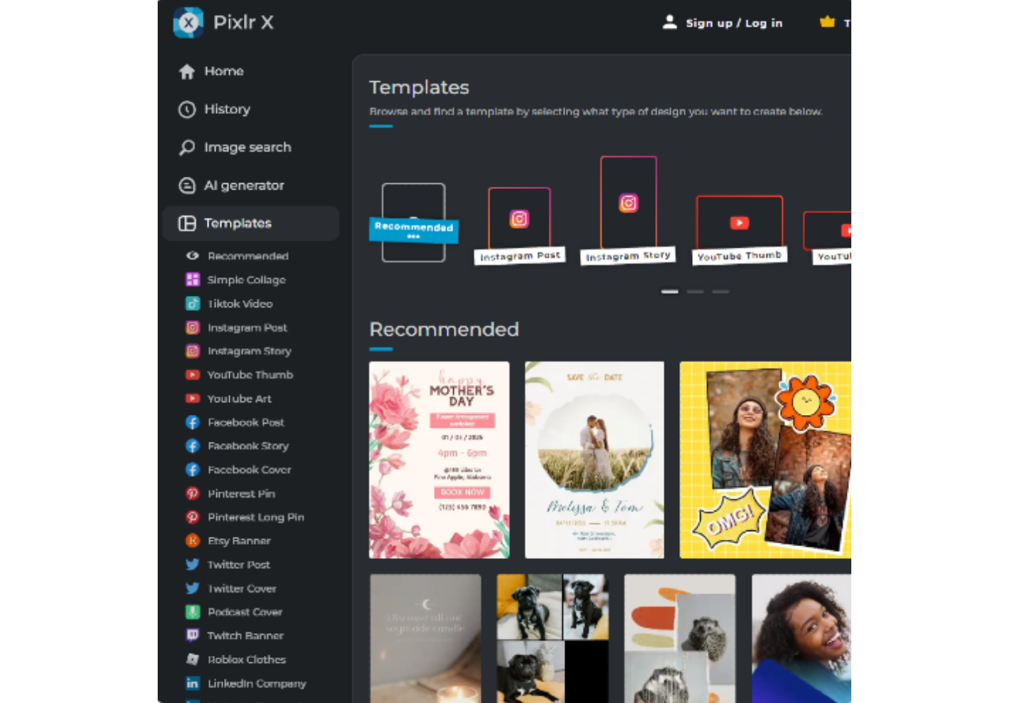 Starting a new project in Pixlr collage maker
