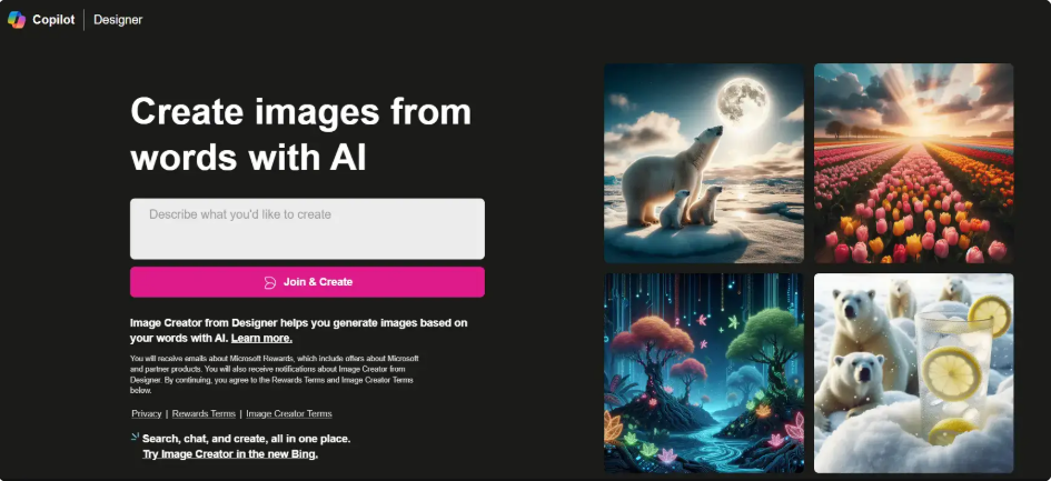Ingresando una solicitud en Bing AI Image Generator